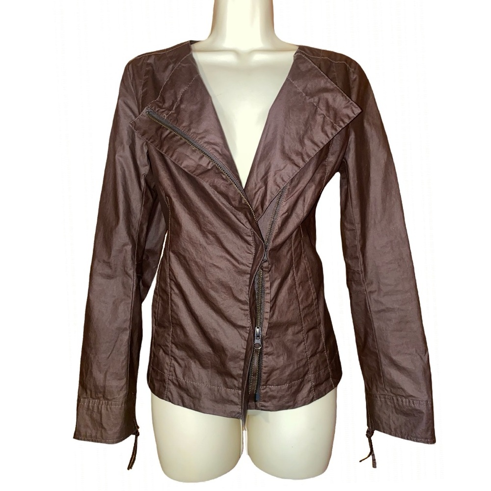 EILEEN FISHER DOUBLE BREASTED WAXED WEATHERIZED WATERPROOF ZIP COTTON JACKET